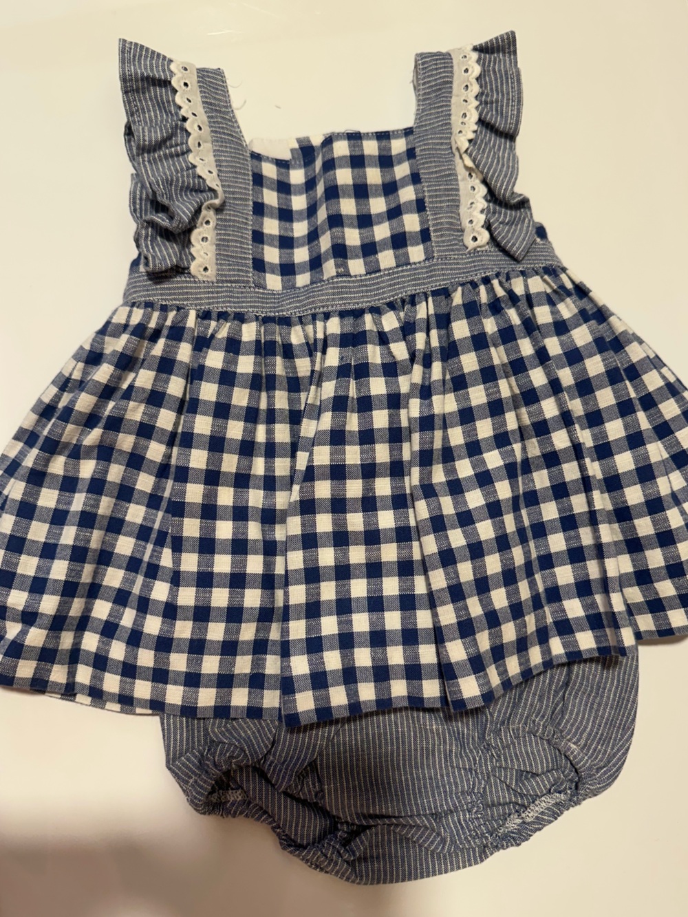 Joque Baby Girl Navy Gingham Dress & Bloomers Set 3M
